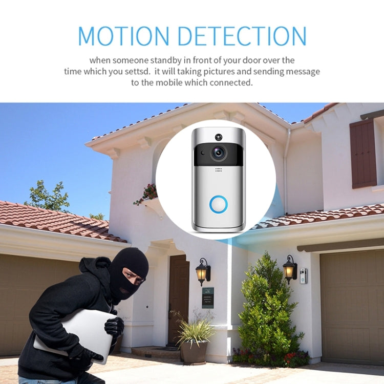 M4 720P Smart WIFI Ultra Low Power Video PIR Visual Doorbell with 3 Battery Slots,Support Mobile Phone Remote Monitoring & Night Vision & 166 Degree Wide-angle Camera Lens (Silver)