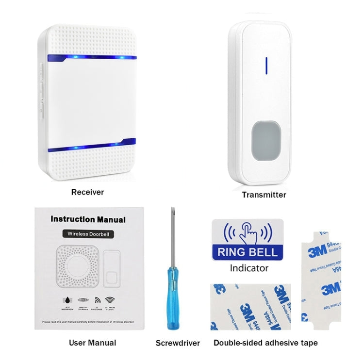 N15K-1T1-B 110dB Wireless IP55 Waterproof Low Power Consumption WiFi Doorbell Receiver with Night Light , Receiver Distance: 300m (White)