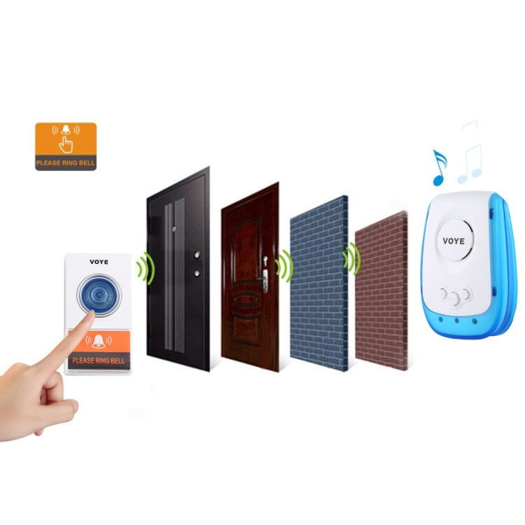 VOYE V009A Home Music Remote Control Wireless Doorbell with 38 Polyphony Sounds, US Plug (White)