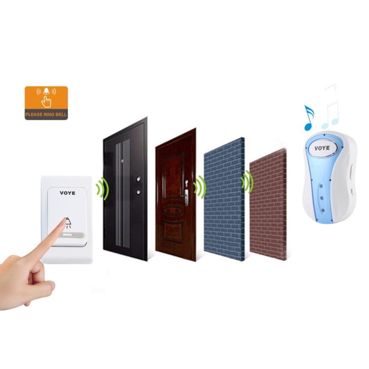 VOYE V008B Home Music Remote Control Wireless Doorbell with 38 Polyphony Sounds, US Plug (White)