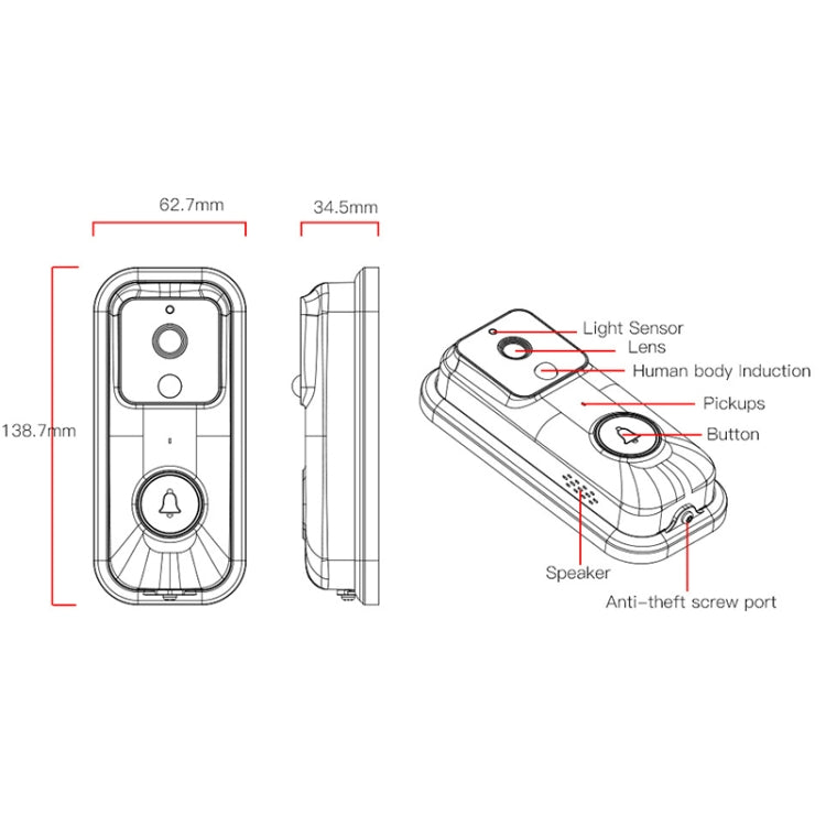 Anytek B60 720P Smart WiFi Video Visual Doorbell, Support APP Remote & PIR Detection & TF Card(White)