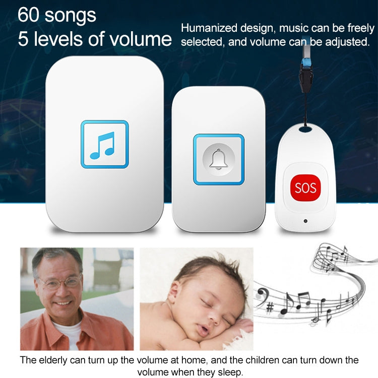 CACAZI C86 Wireless SOS Pager Doorbell Old man Child Emergency Alarm Remote Call Bell, EU Plug(Black)