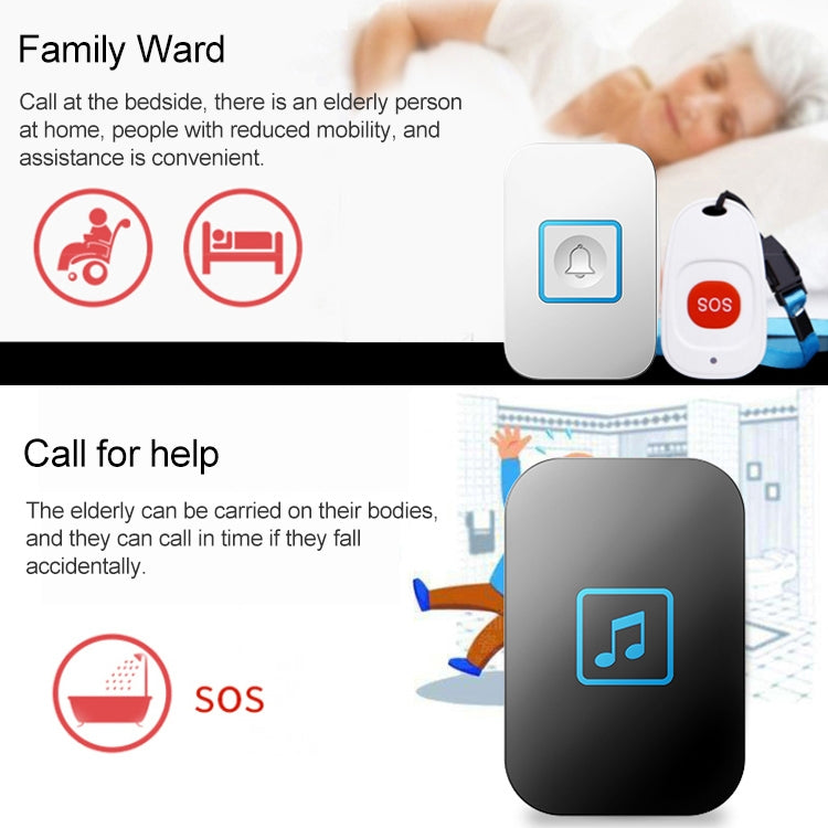 CACAZI C86 Wireless SOS Pager Doorbell Old man Child Emergency Alarm Remote Call Bell, EU Plug(White)