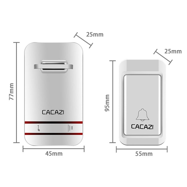 CACAZI V027G One Button Three Receivers Self-Powered Wireless Home Kinetic Electronic Doorbell, US Plug