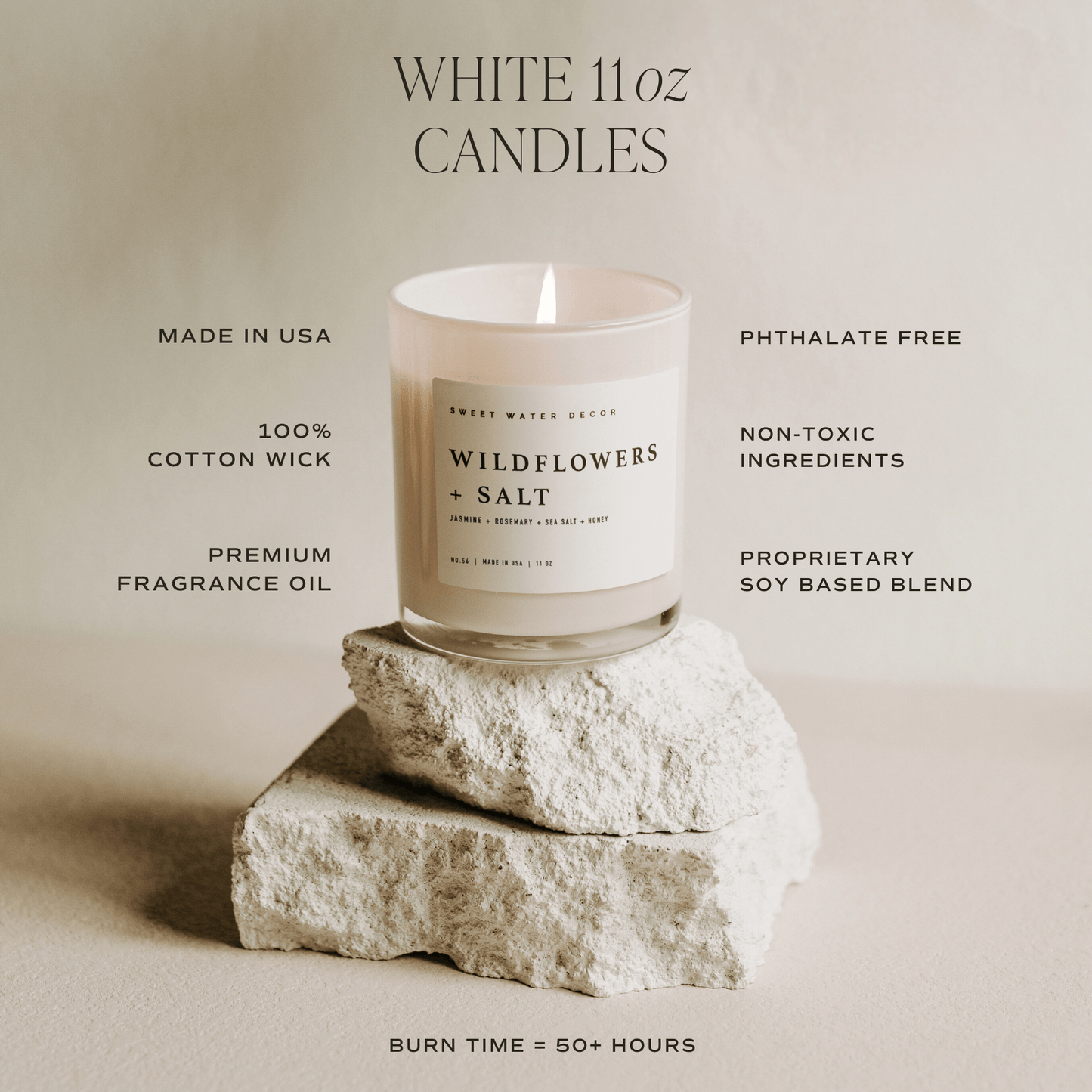 Wildflowers and Salt Soy Candle - White Jar - 11 oz