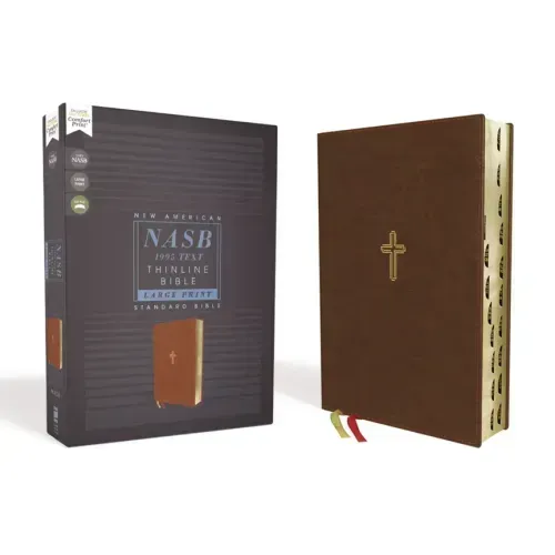 Nasb, Thinline Bible, Large Print, Leathersoft, Brown, Red Letter Edition, 1995 Text, Thumb Indexed, Comfort Print
