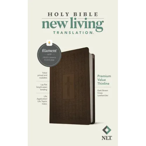 NLT Premium Value Thinline Bible, Filament Enabled (Leatherlike, Dark Brown Cross)