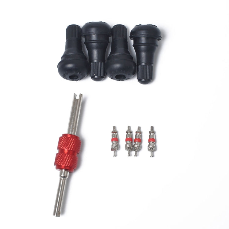 Snap-in Short Black Rubber Valve Stem (TR412) with Valve Core Wrench for Tubeless 0.453 Inch 11.5mm Rim Holes on Standard Vehicle Tires, TR412