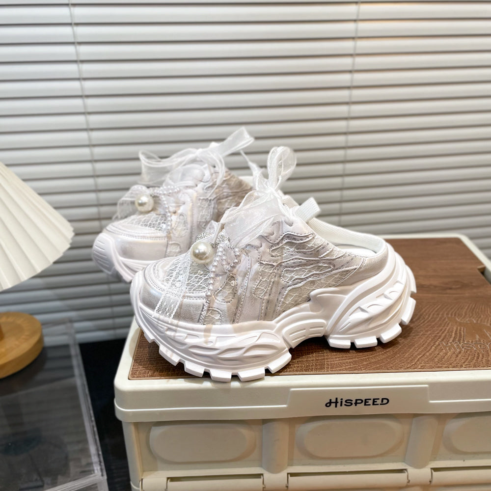 Pearl Lace Bow Baby Girl Daddy Shoes