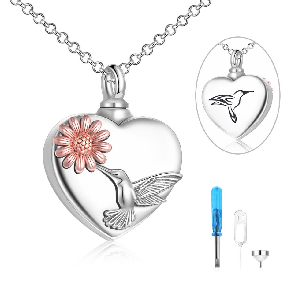 Hummingbirds Necklace Sterling Silver Sunflower Memorial Necklace Jewellery