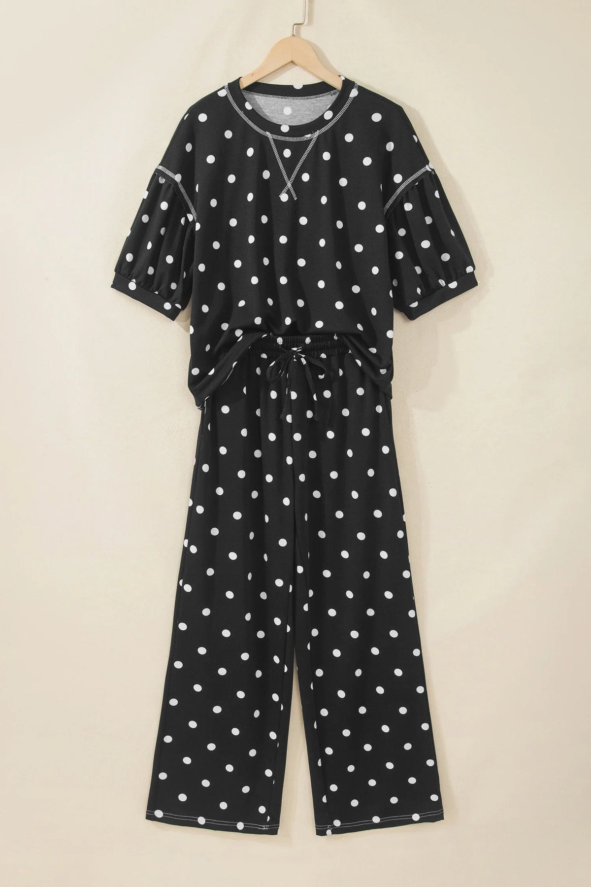 Polka Dot 3/4 Sleeve Top & Elastic Waist Pants Set