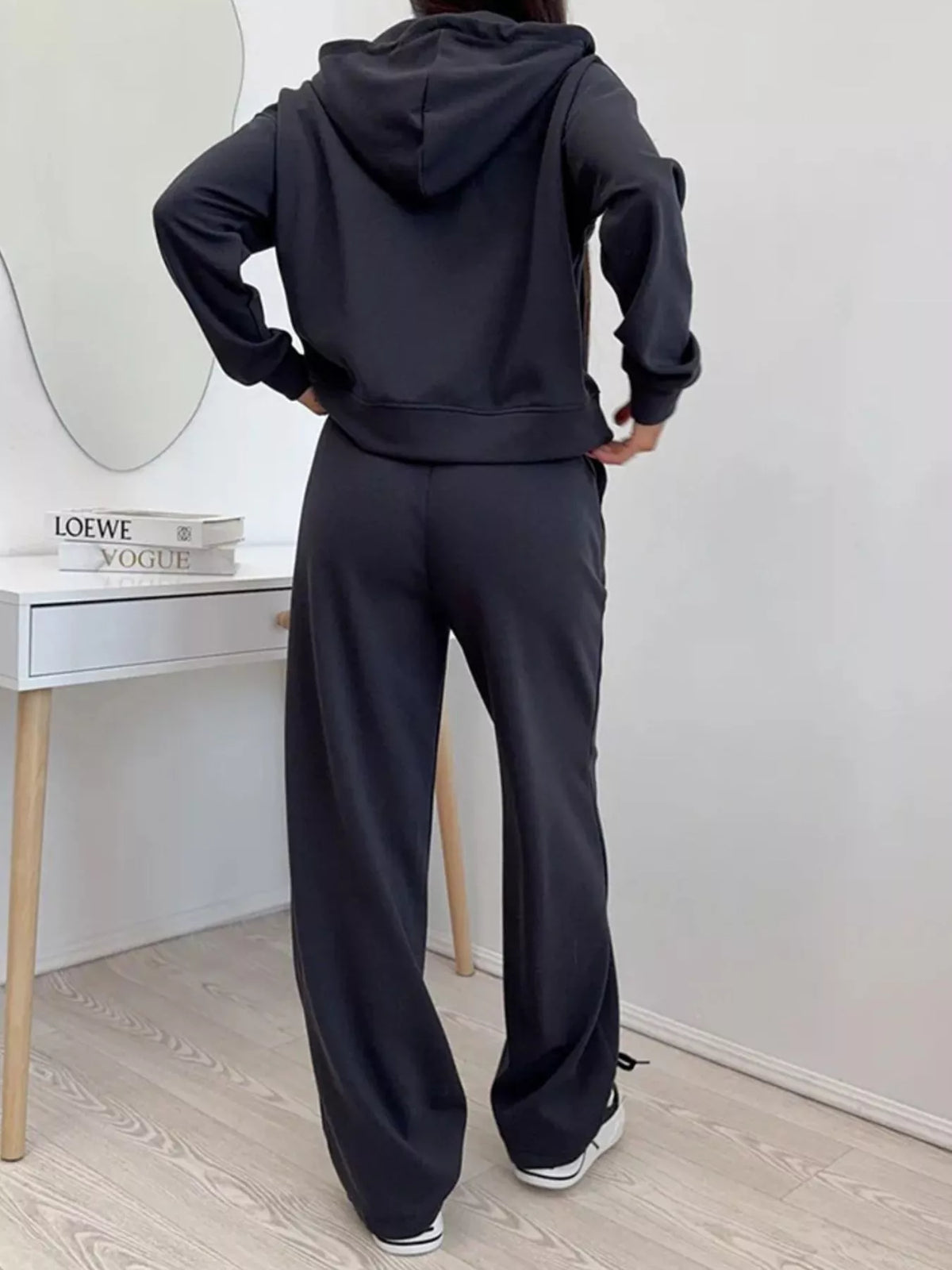 Zip-Up Hoodie and Wide-Leg Pants Set