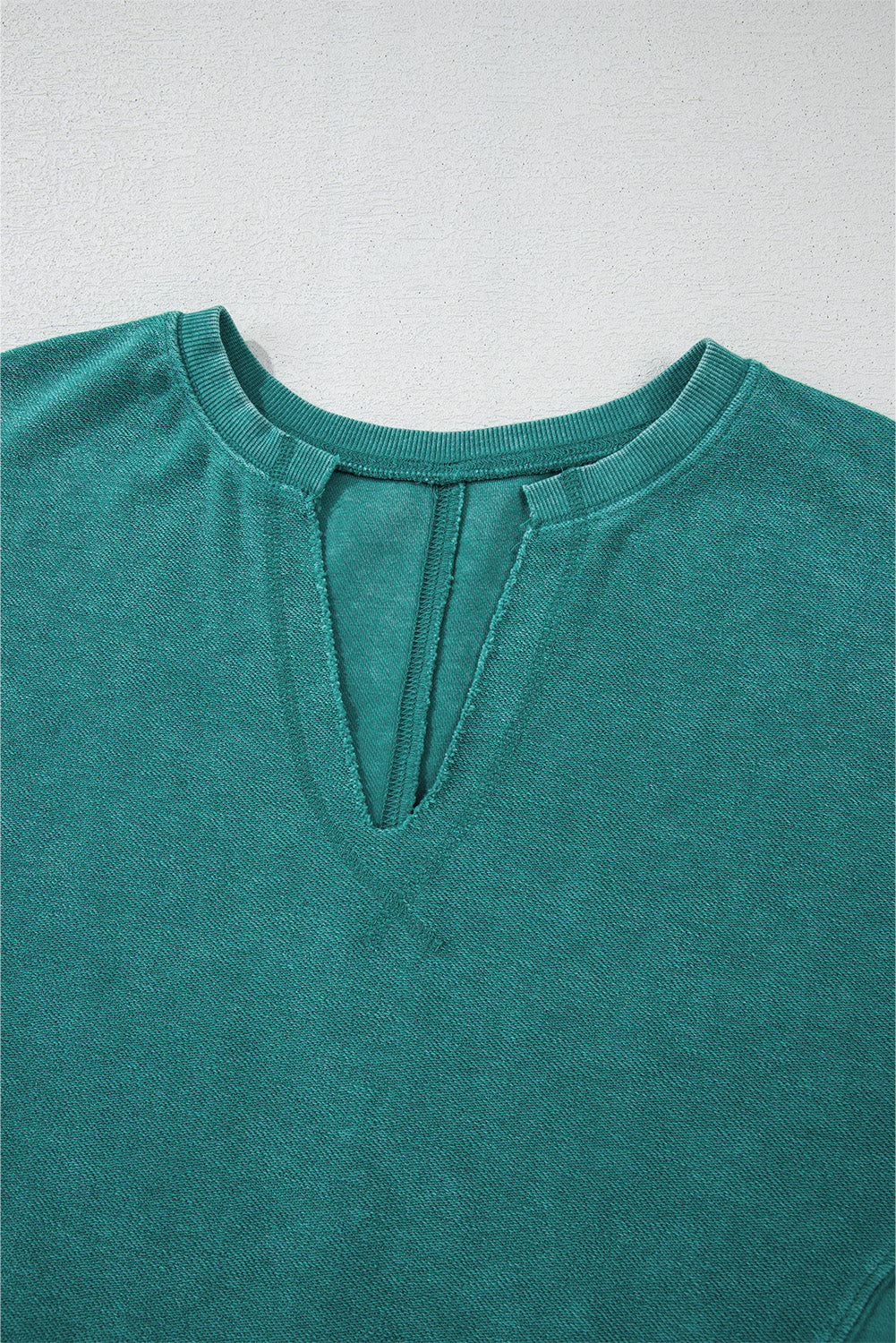 Solid Notched Neck Drop Shoulder Sweatshirt