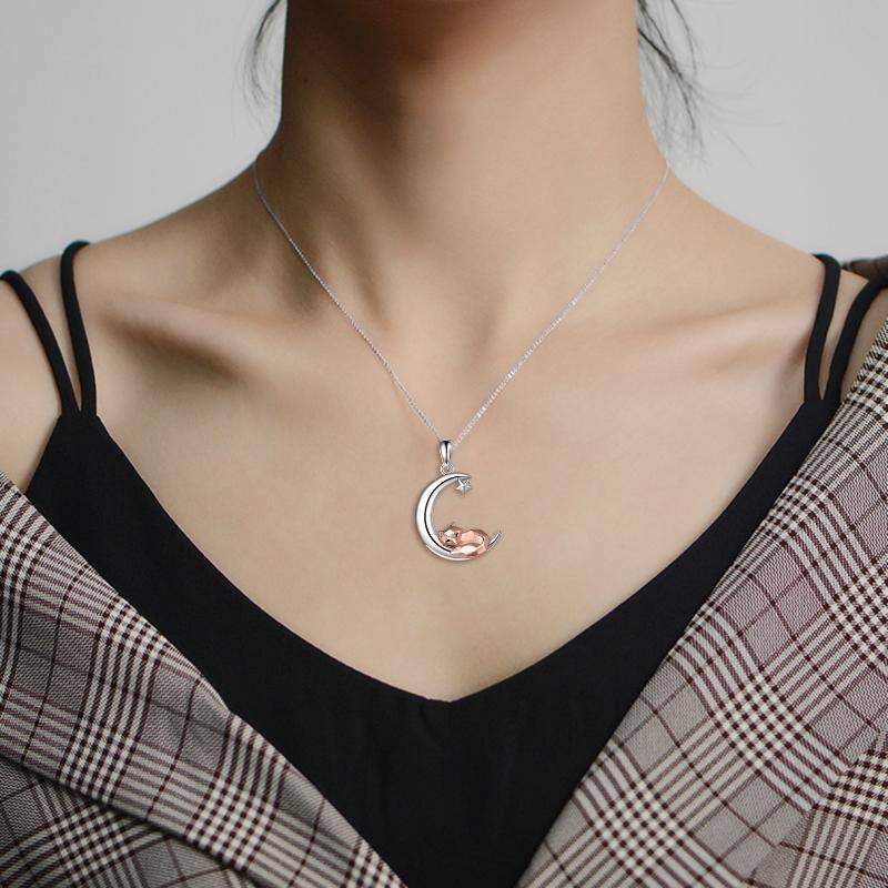 Fox Necklace Sterling Silver Origami Moon Fox Pendant Jewelry for Women Mom Wife
