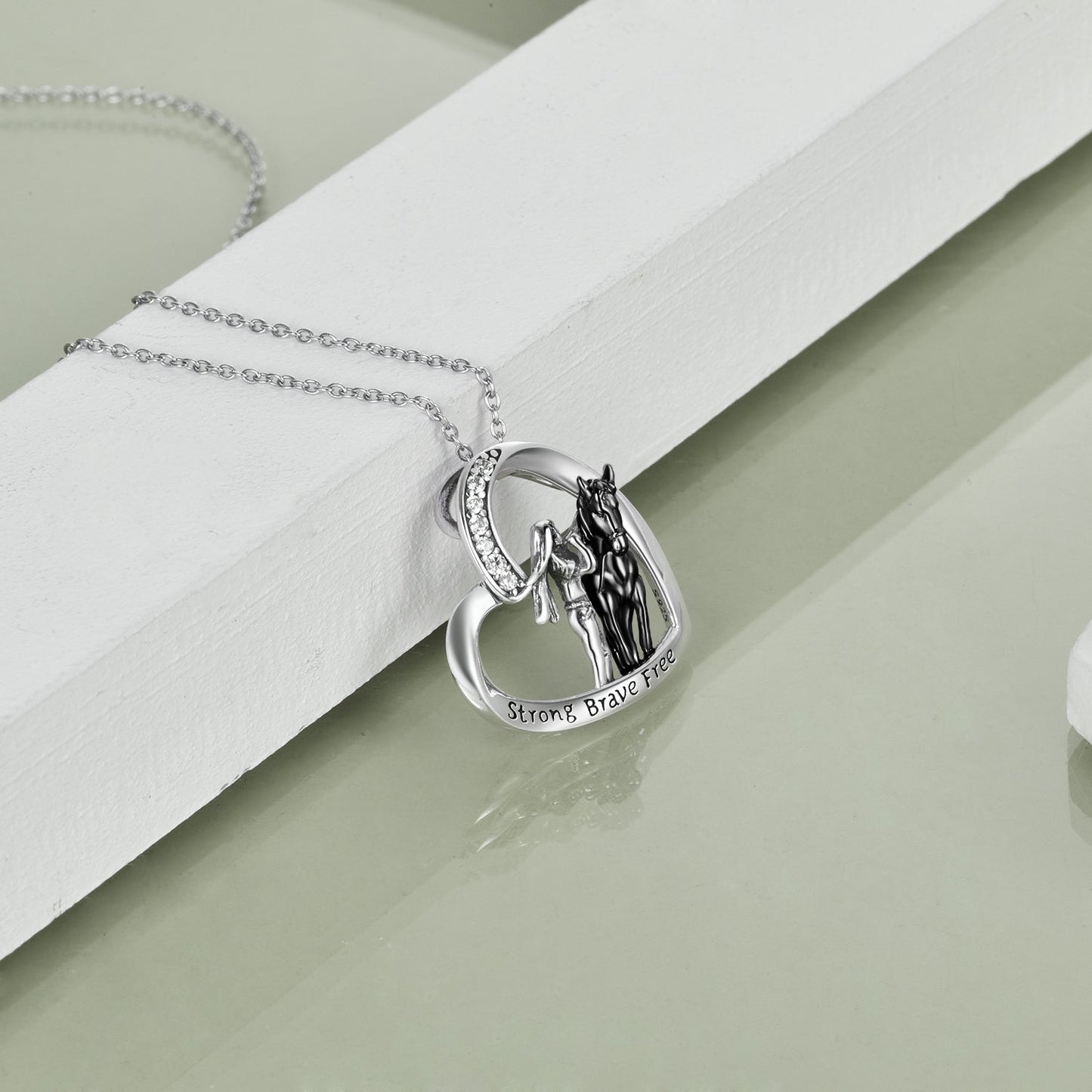 Sterling Silver Girls with Horse Gift for Women Girls Strong Brave Free