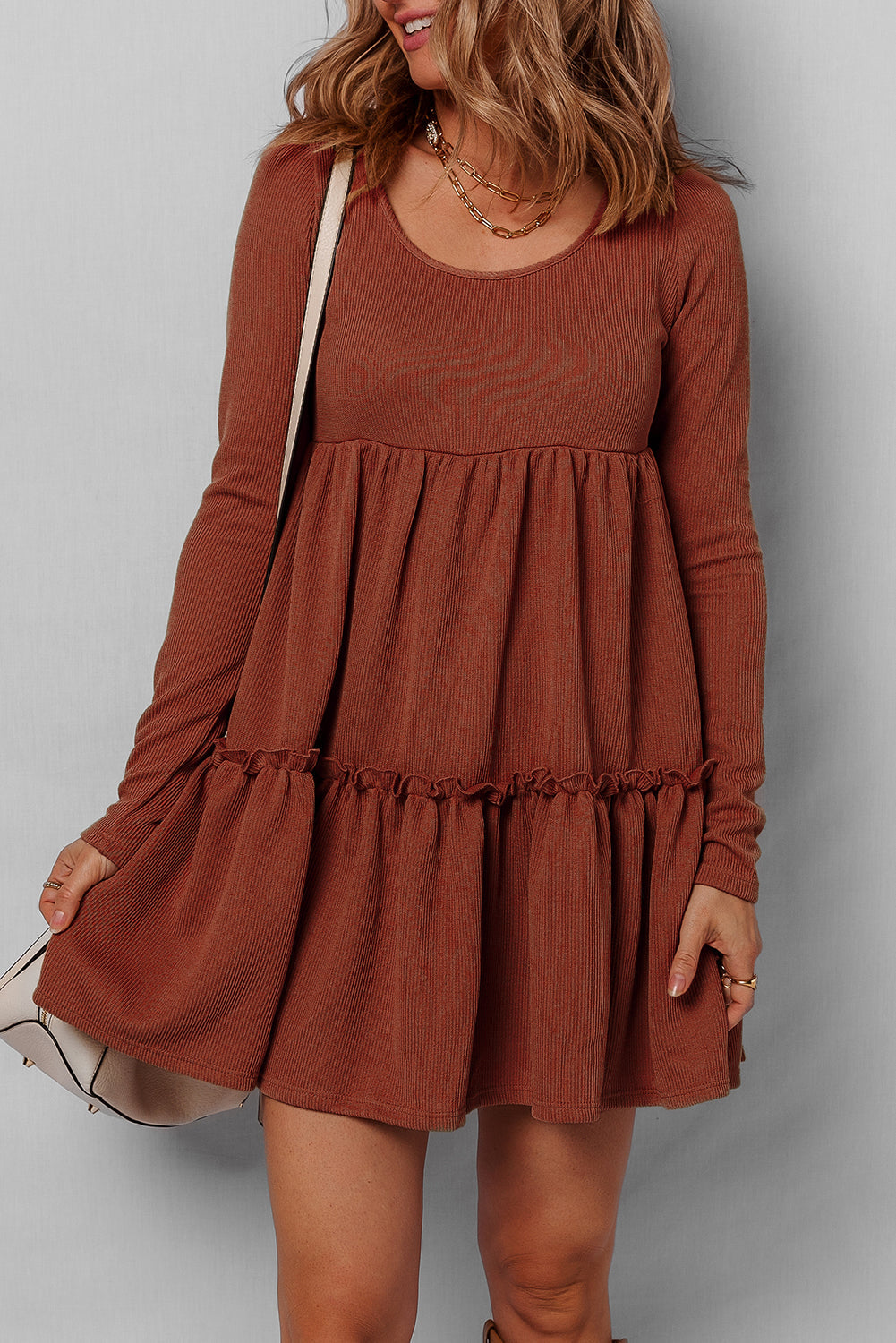 Everleigh Ribbed Frilled Trim High Waist Dress