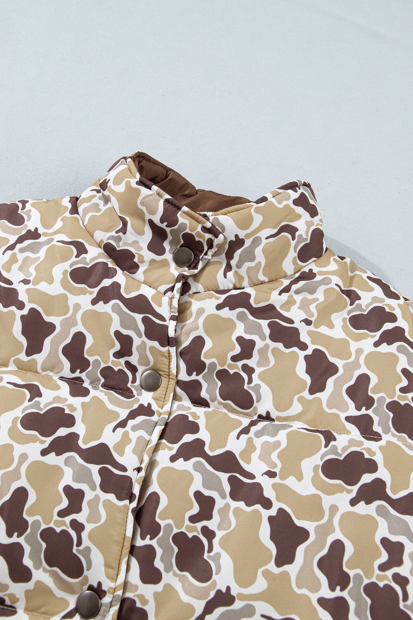 Camo Quilted Button Collar Long Sleeve Puffer Coat