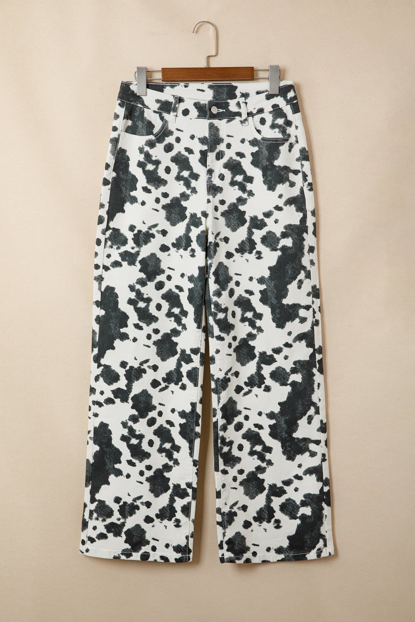 Western Abstract Cow Metal Button Full Length Jeans