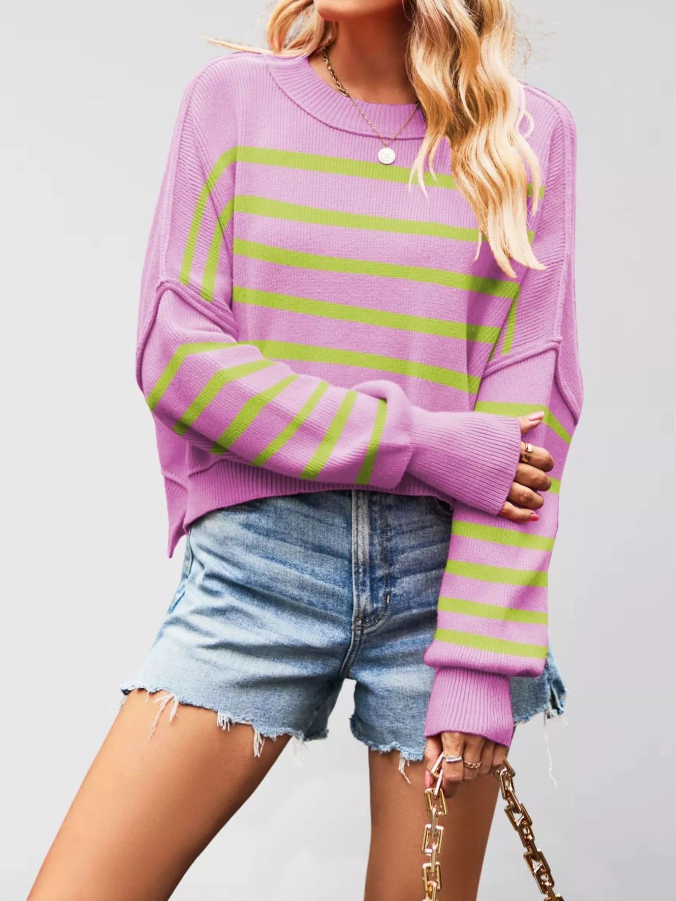 Crew Neck Dropped Shoulder Sweater