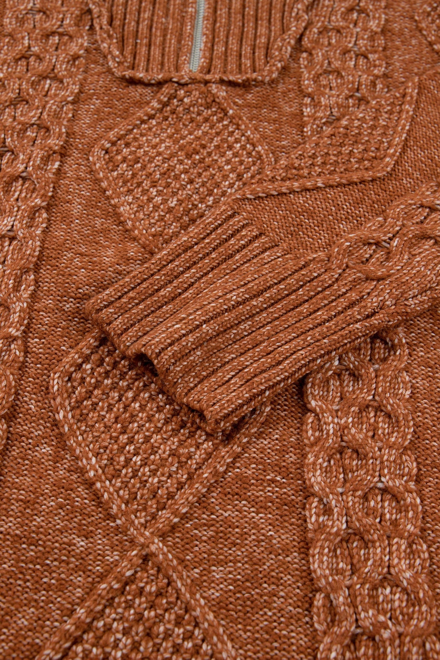 Solid Cable Knit Zip-Up Collar Long Sleeve Sweater Dress