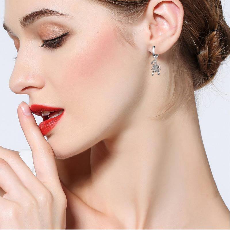 Sterling Silver Scorpion Hanging Clip On Hoop Earrings