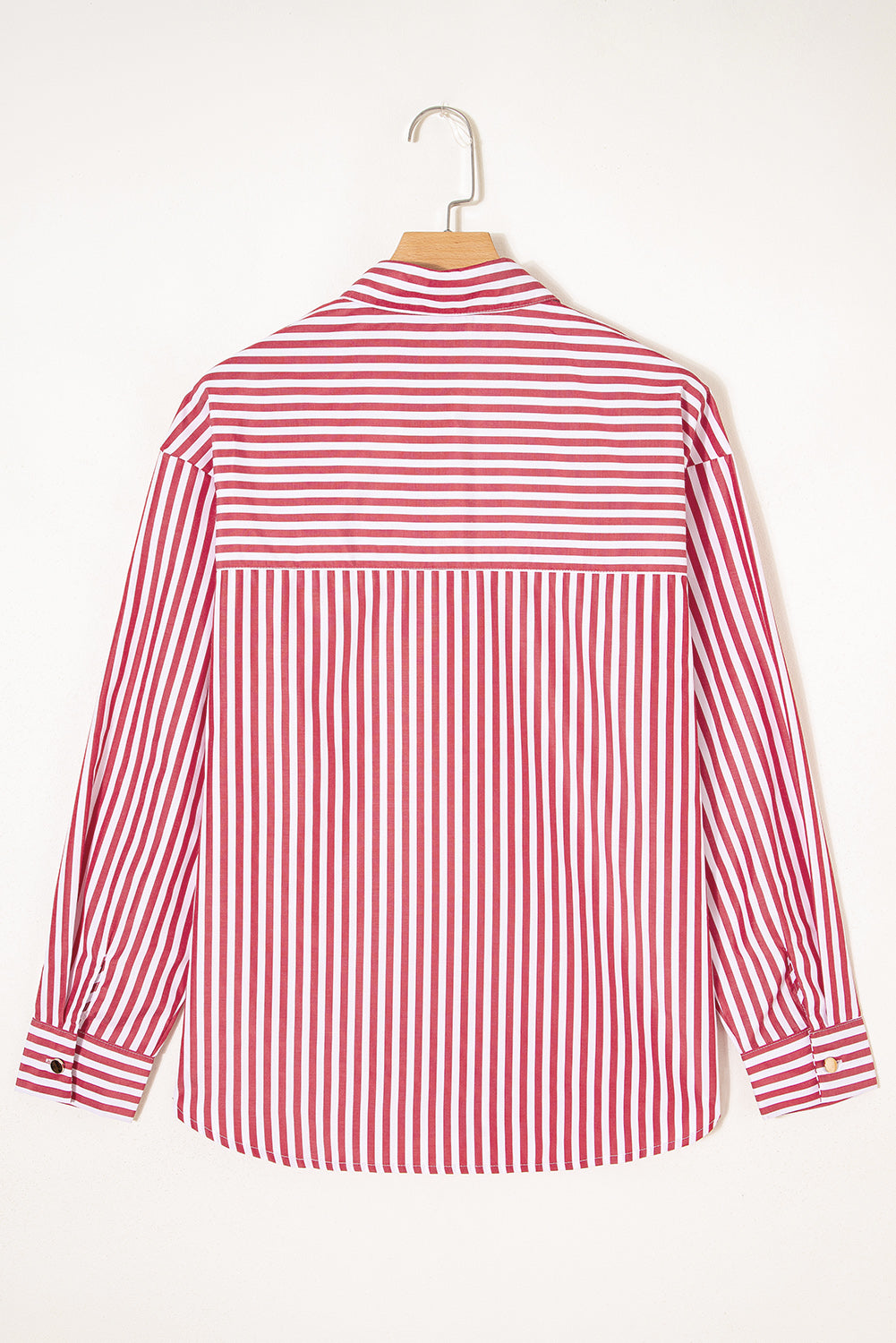 Stripe Patch Pocket Side Slit Buttoned Shirt