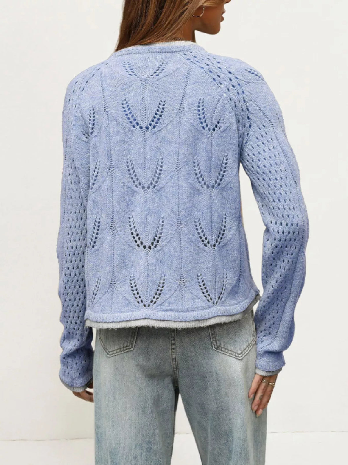 Hollow-Out Knit Button-Down Cardigan