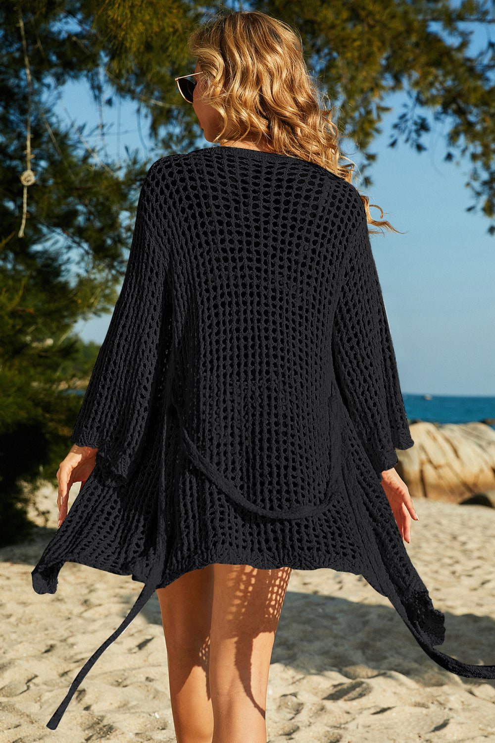 Tie-Waist Openwork Crochet Beach Cover Up