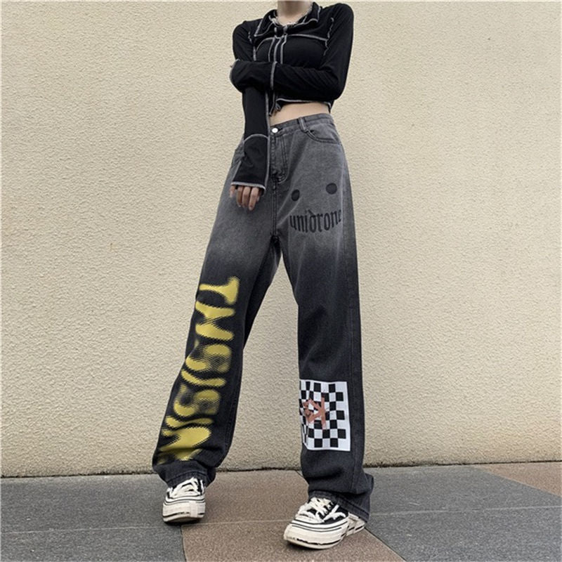 Trendy Harajuku Gradient Jeans Women's Straight Wide Leg Pants