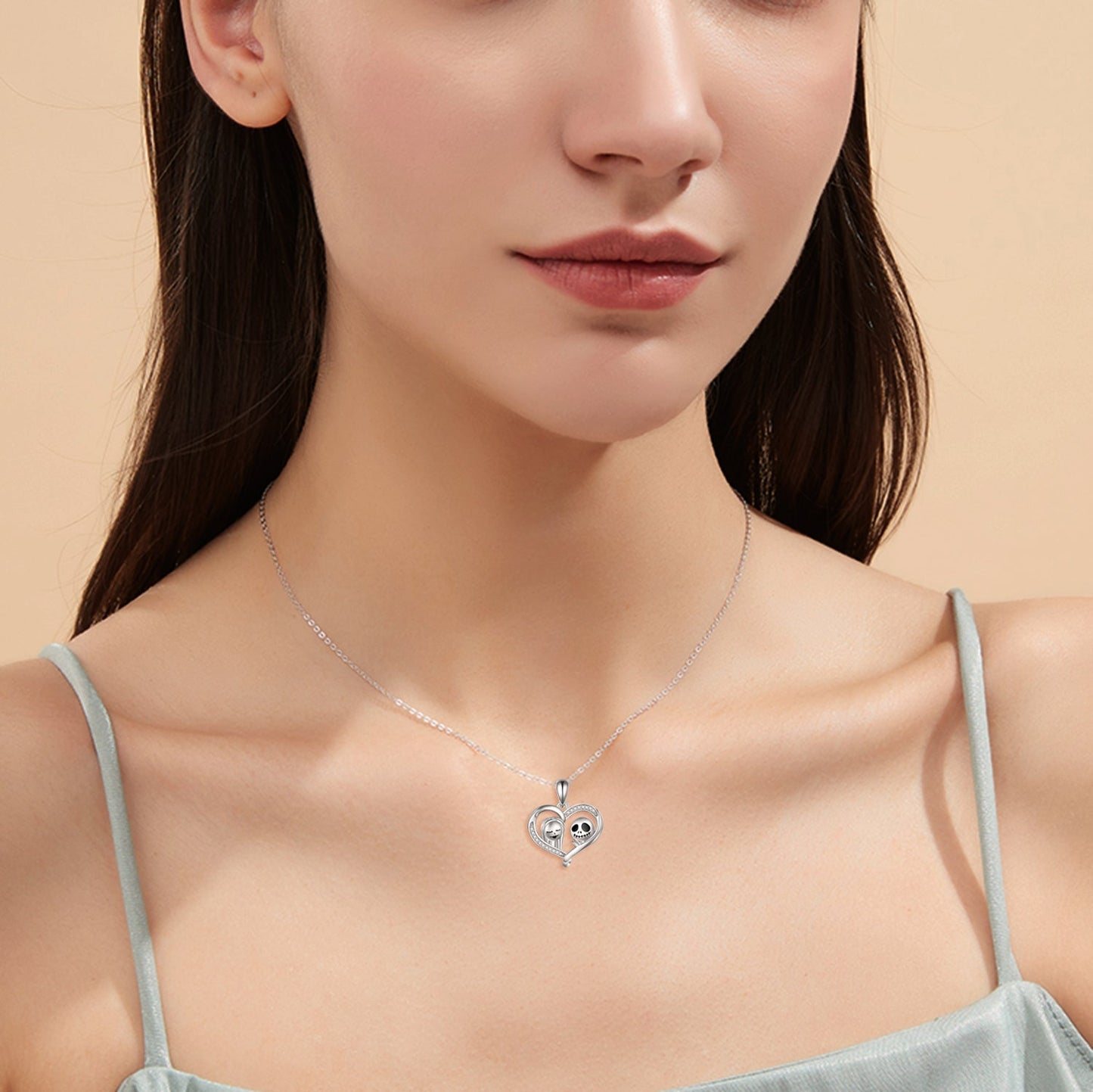 Nightmare Before Christmas Necklace Sterling Silver Jack Skellington and Sally Infinity Heart Necklace
