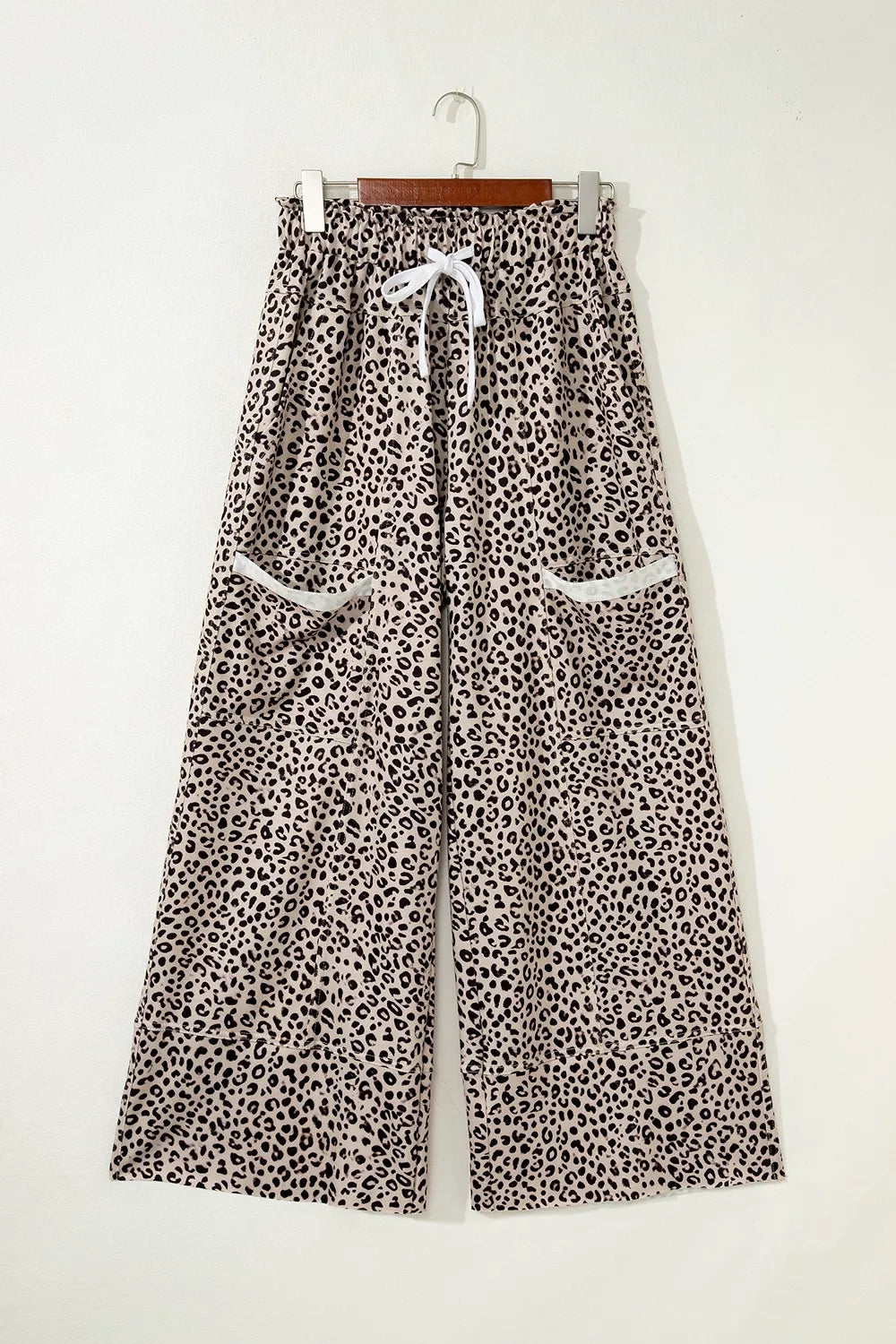 Leopard Print Wide-Leg Pants with Drawstring