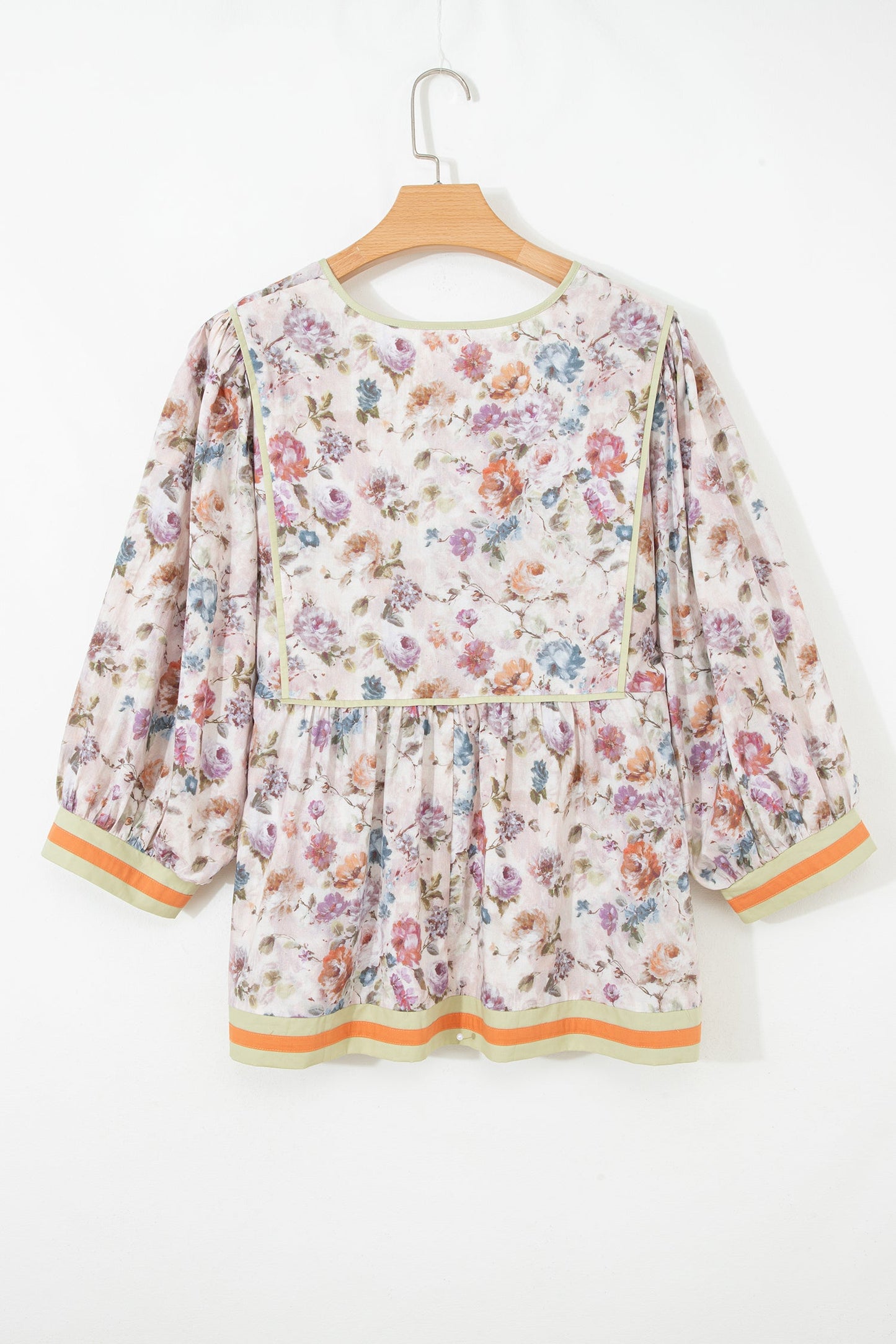 Plus Size Floral Stripe Contrast Trim Babydoll Blouse