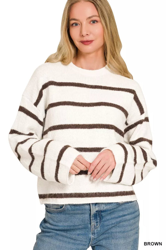Zenana Wool Blend Striped Sweater