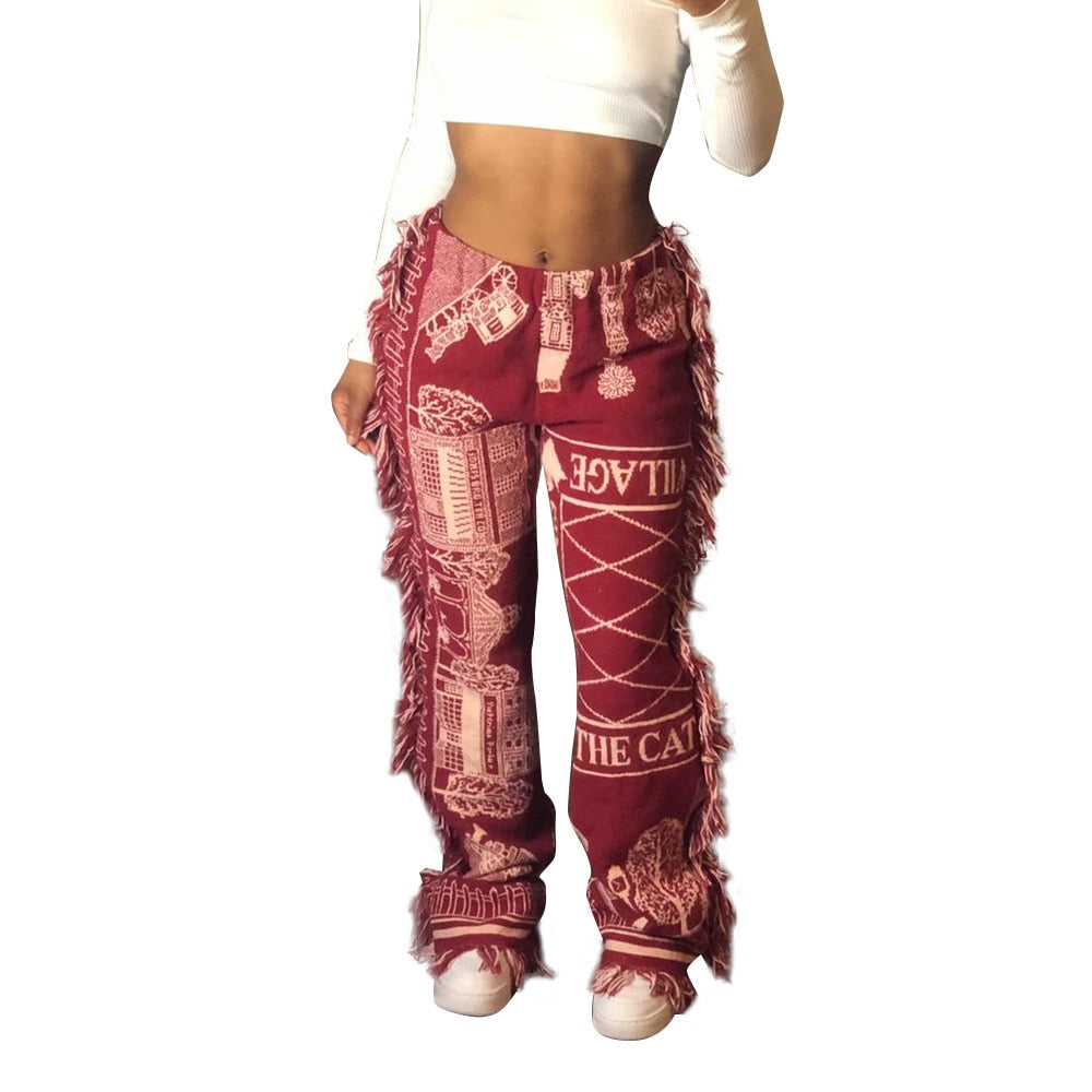 EtherealBe tassel patchwork striped pants - Boho Wide-Leg