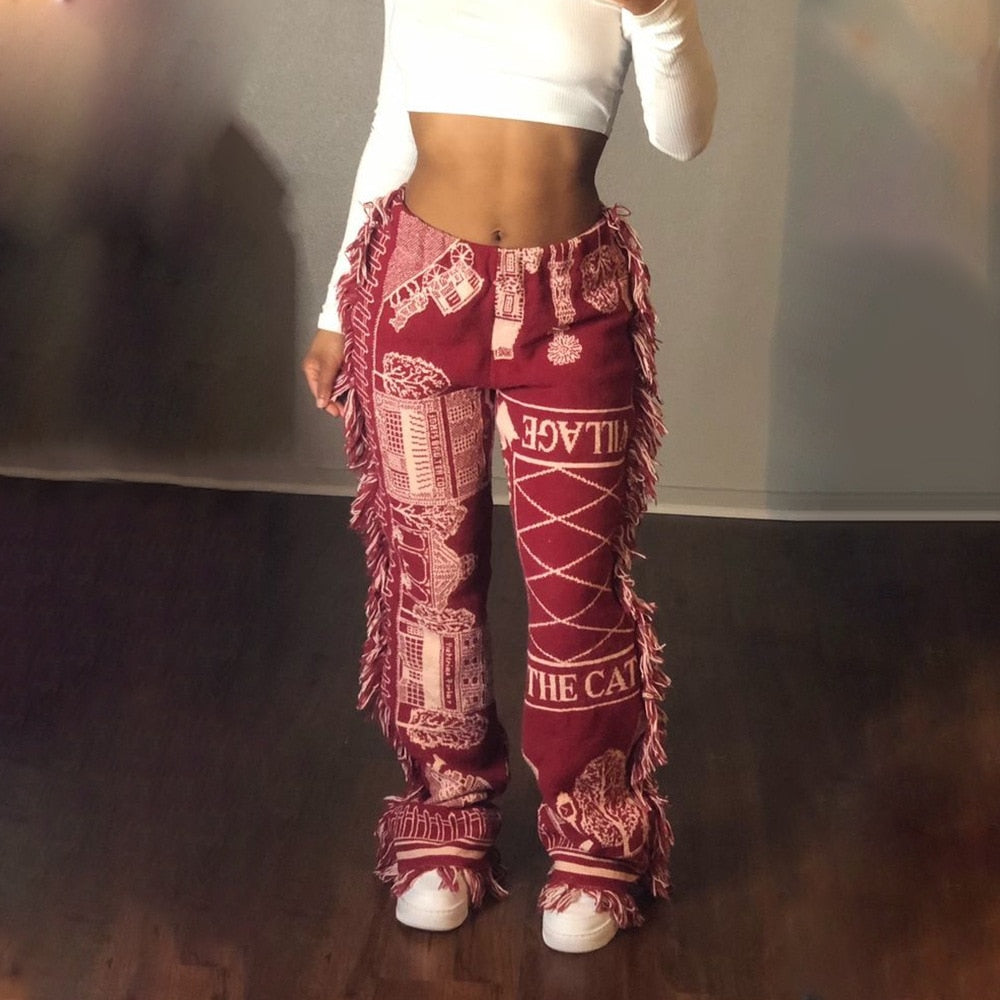 EtherealBe tassel patchwork striped pants - Boho Wide-Leg