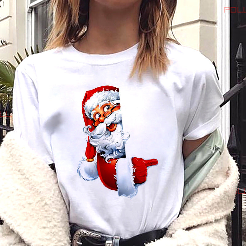 European And American Women's Clothing Merry Christmas Happy Short-sleeved T-shirt Women's Top Women's Round Neck