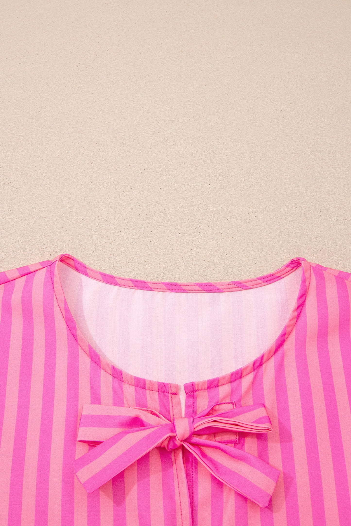Stripe Bow Tie Front Short Puff Sleeve Dress