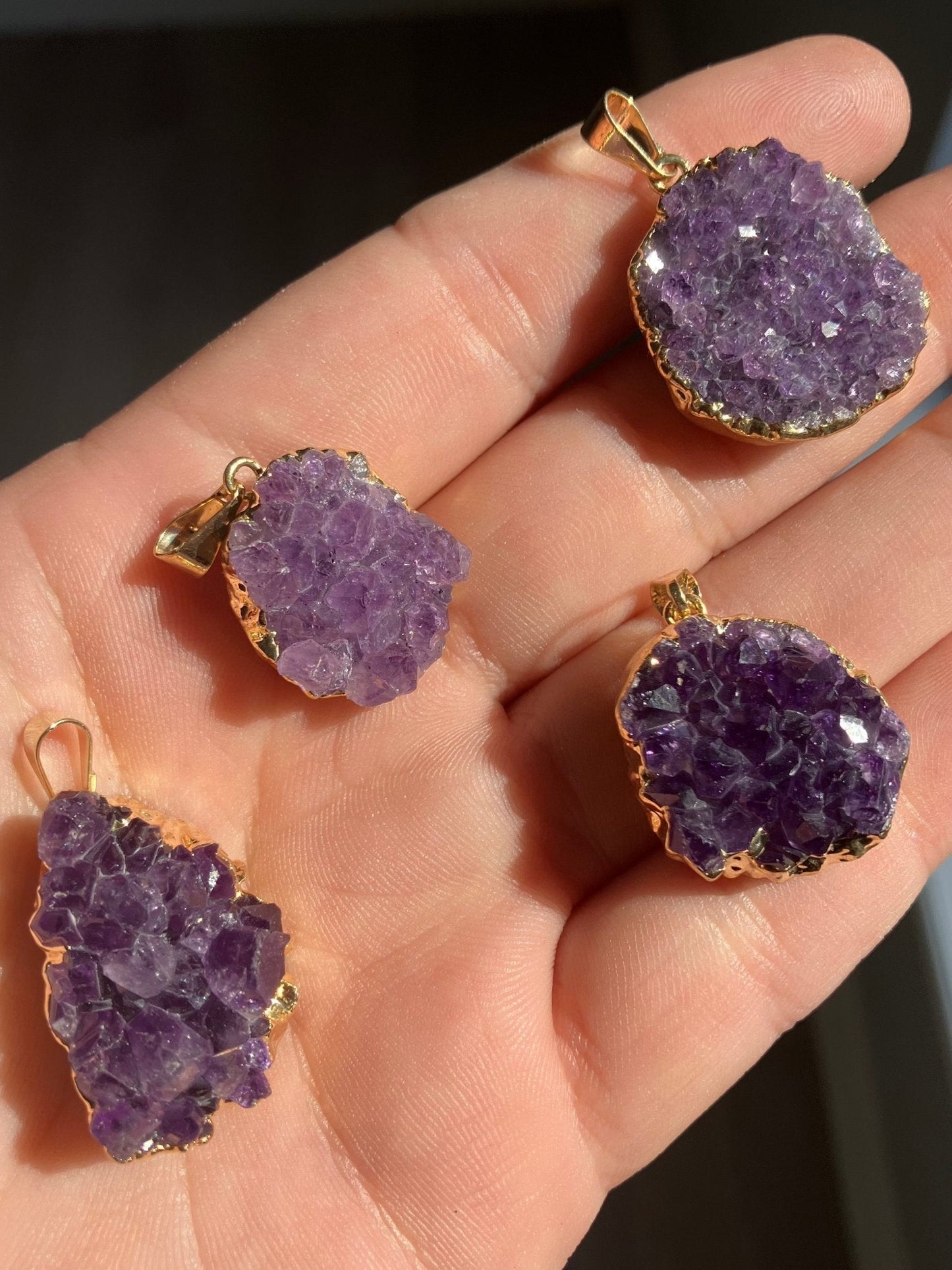 Amethyst Druzy Necklace – Gold or Silver Plated, 18” Chain
