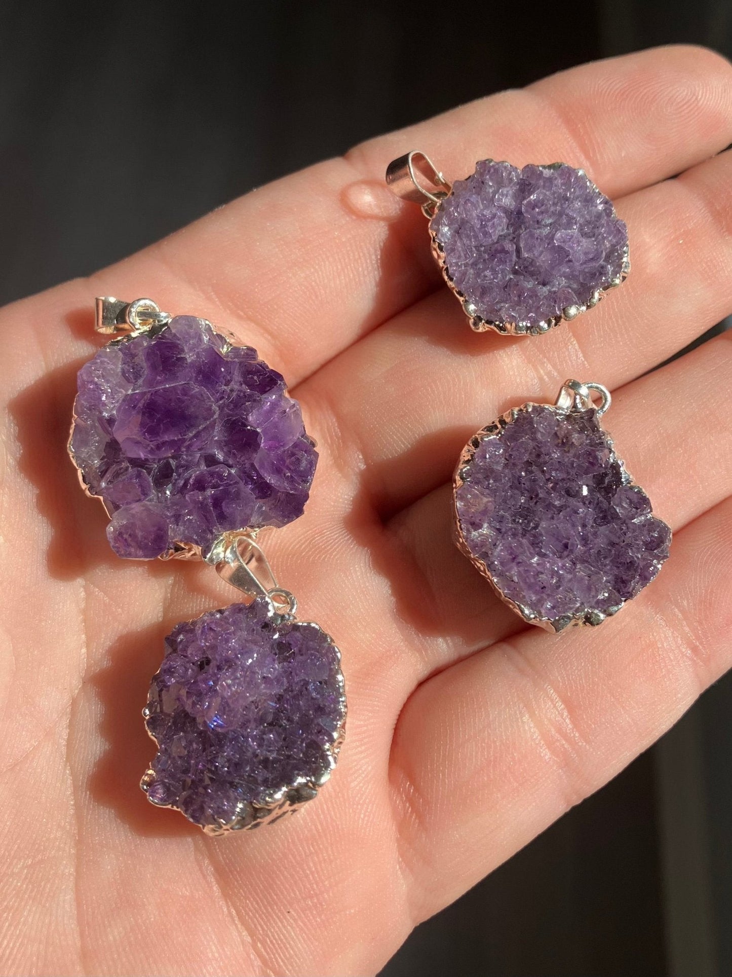 Amethyst Druzy Necklace – Gold or Silver Plated, 18” Chain