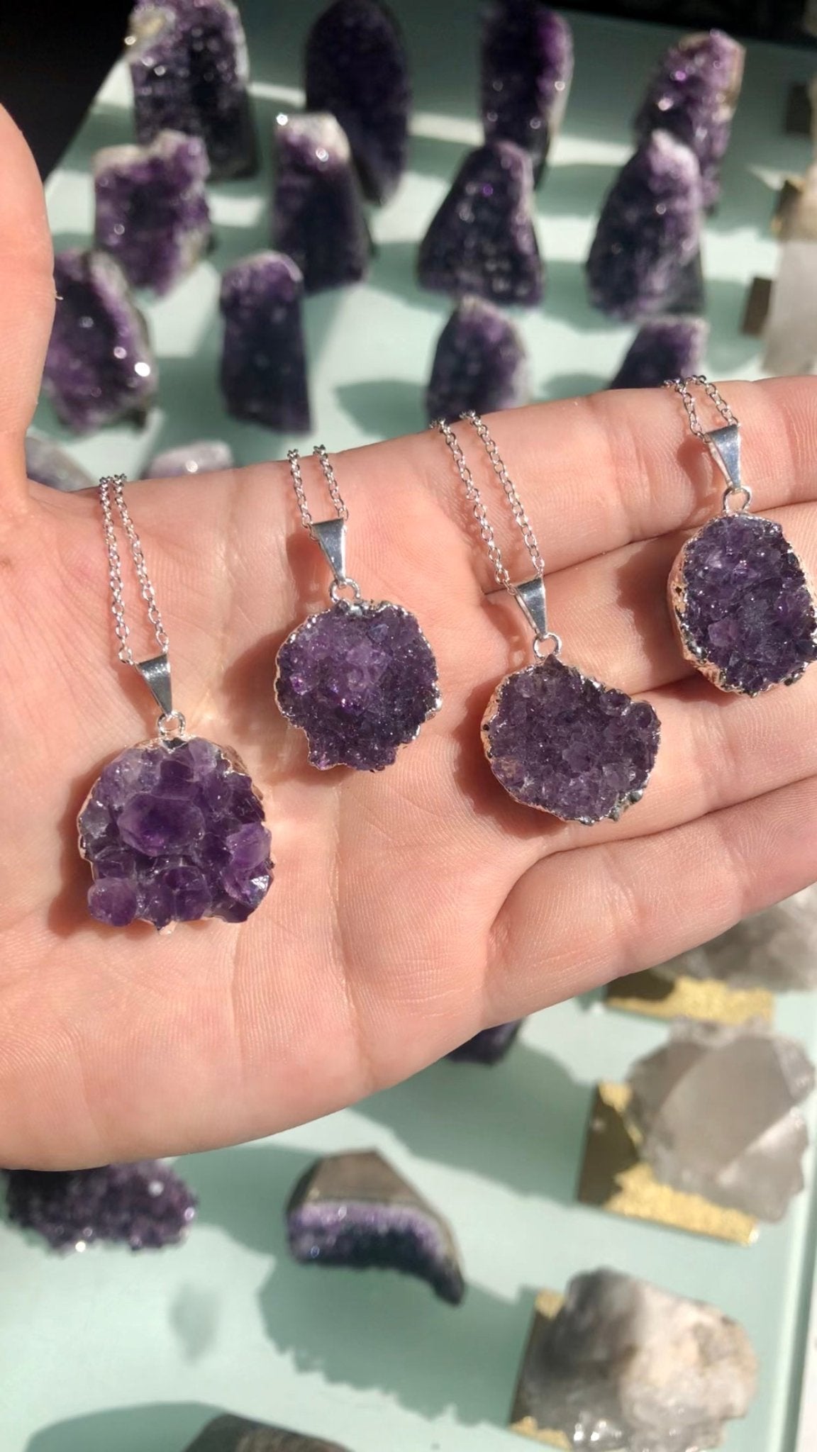 Amethyst Druzy Necklace – Gold or Silver Plated, 18” Chain