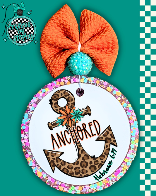Anchored Leopard Christian Car Freshie – Hebrews 6:19 Faith Air Freshener Gift