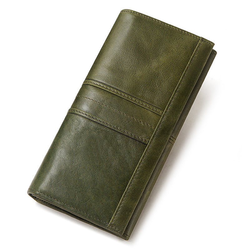 Anti-Theft Brushed Genuine Leather Ladies Wallet Top Layer Cowhide Long Women's Bag Multi-Card Card Holder Mobile Phone Bag Clutch Bag