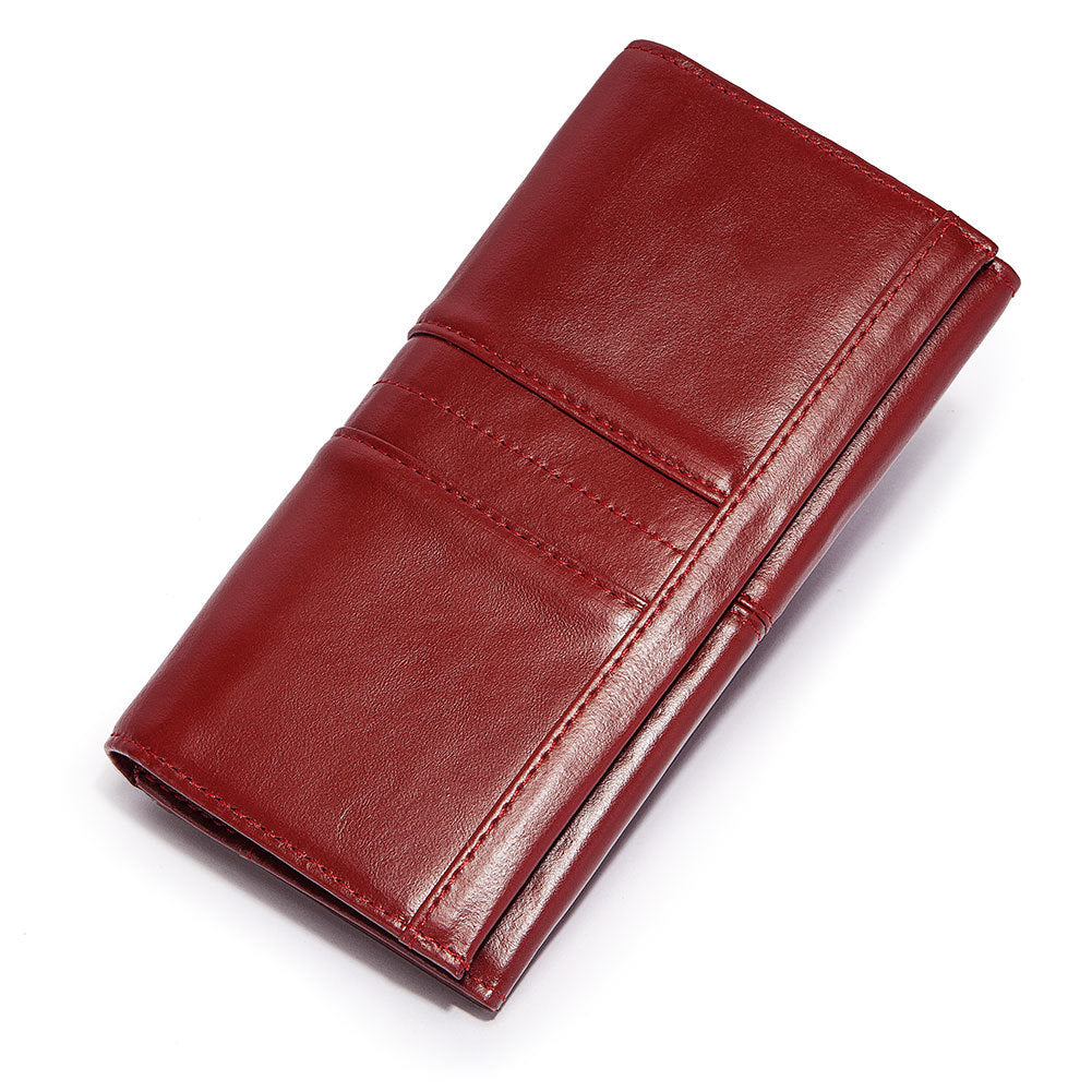 Anti-Theft Brushed Genuine Leather Ladies Wallet Top Layer Cowhide Long Women's Bag Multi-Card Card Holder Mobile Phone Bag Clutch Bag