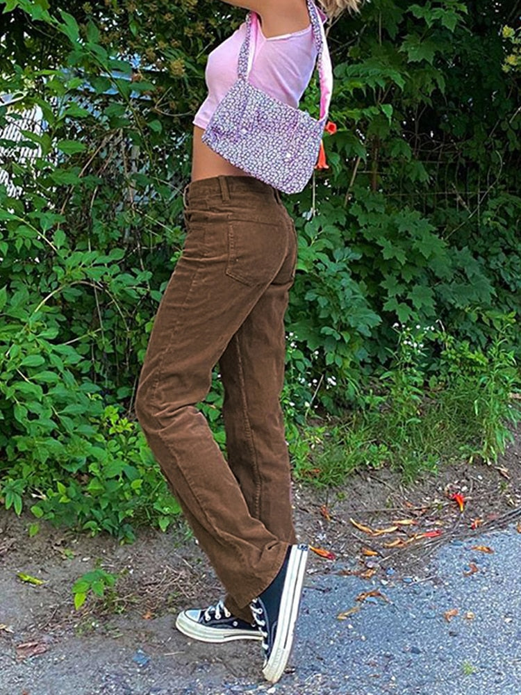 EtherealBe thin corduroy pants for women - High-Rise