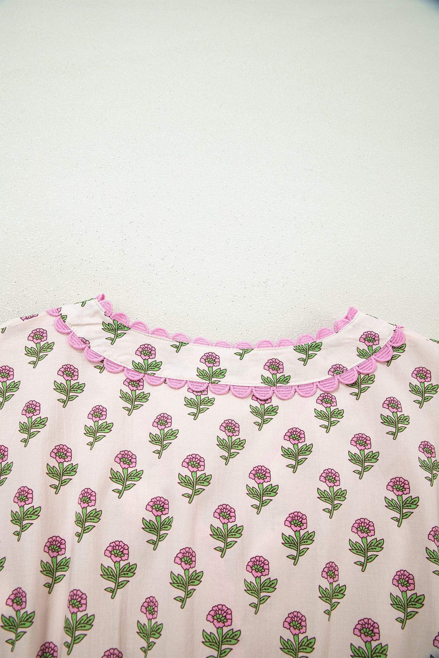 Floral Scallop Trim V-Neck Button Front Maxi Dress