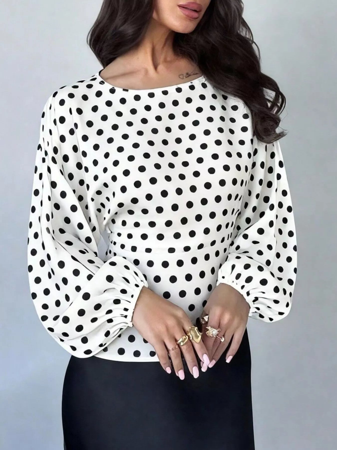 Polka Dot Round Neck Blouse