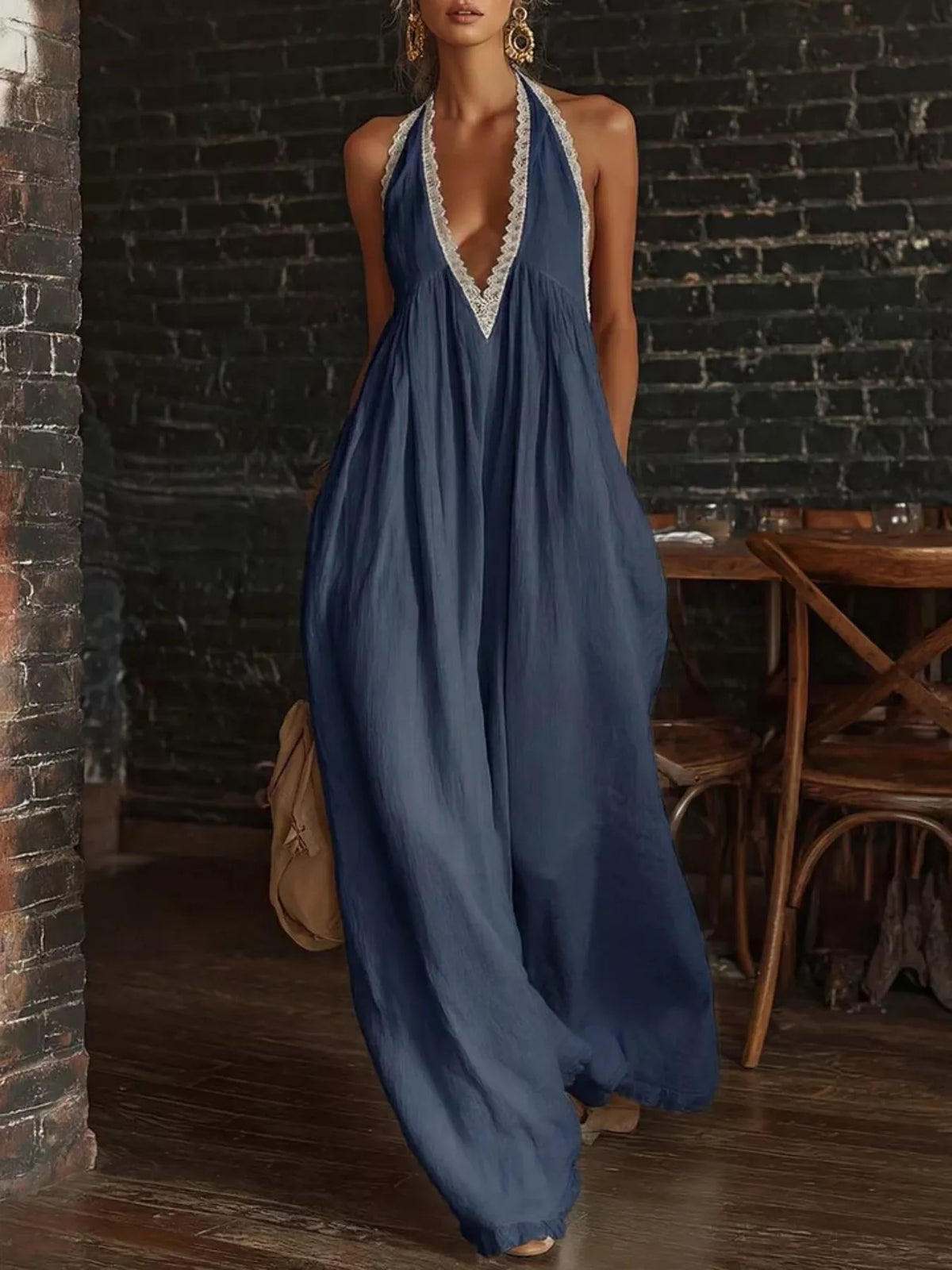 Full Size Lace Trim Wide-Leg Jumpsuit Plus Size