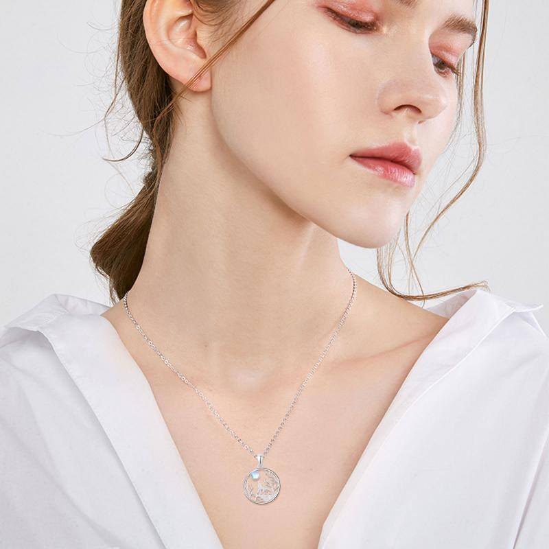 Wolf Necklace 925 Sterling Silver Forest Moon Wolf Necklace for Women Charm Animals Jewelry Gift