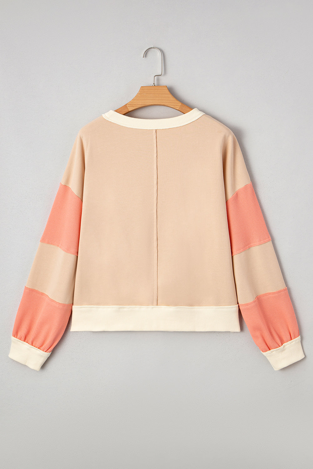 Colorblock Waffle Knit Patchwork Long Sleeve Sweatshirt
