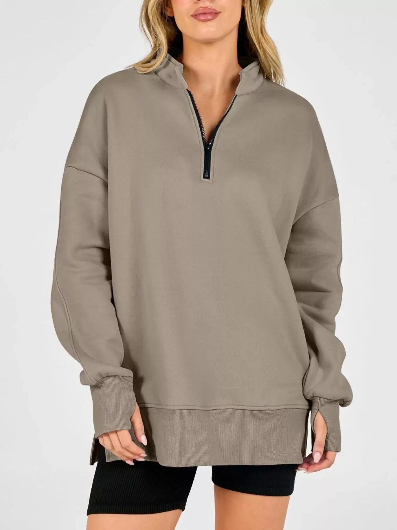 Quarter-Zip Dropped Shoulder Sweatshirt